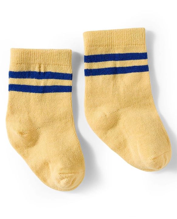Cute Walk by Babyhug Knit Ankle Length Antibacterial Socks With Stripes & Smiley Print Pack Of 3 - Blue & Yellow
