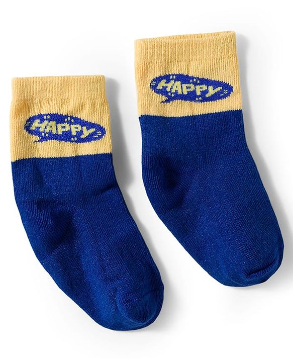 Cute Walk by Babyhug Knit Ankle Length Antibacterial Socks With Stripes & Smiley Print Pack Of 3 - Blue & Yellow