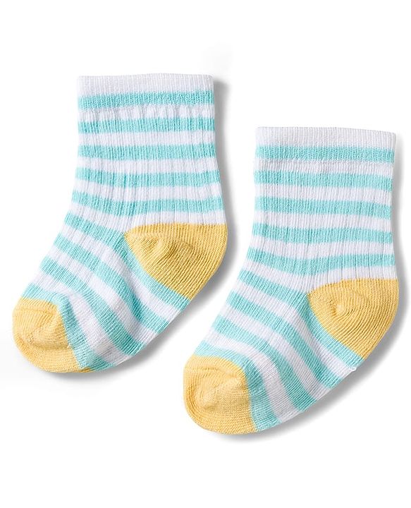 Cute Walk by Babyhug Knit Ankle Length Antibacterial Socks With Stripe & Vehicle Design Pack Of 3 - Navy Blue Light Blue & Yellow