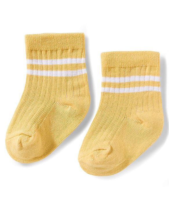 Cute Walk by Babyhug Knit Ankle Length Antibacterial Socks With Stripe & Vehicle Design Pack Of 3 - Navy Blue Light Blue & Yellow