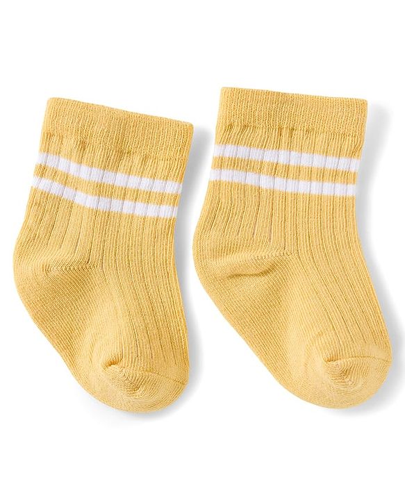 Cute Walk by Babyhug Knit Ankle Length Antibacterial Socks With Stripe & Vehicle Design Pack Of 3 - Navy Blue Light Blue & Yellow