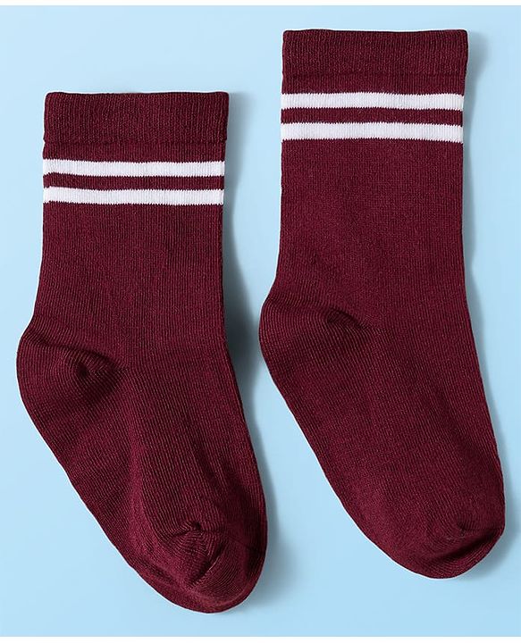 Cute Walk by Babyhug Knit Ankle Length Antibacterial Socks With Stripe Design Pack Of 3 - Navy Blue White & Maroon