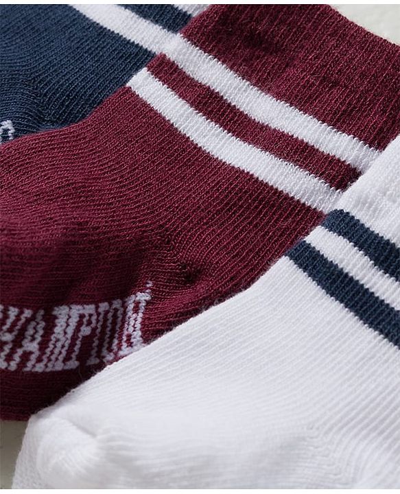 Cute Walk by Babyhug Knit Ankle Length Antibacterial Socks With Stripe Design Pack Of 3 - Navy Blue White & Maroon