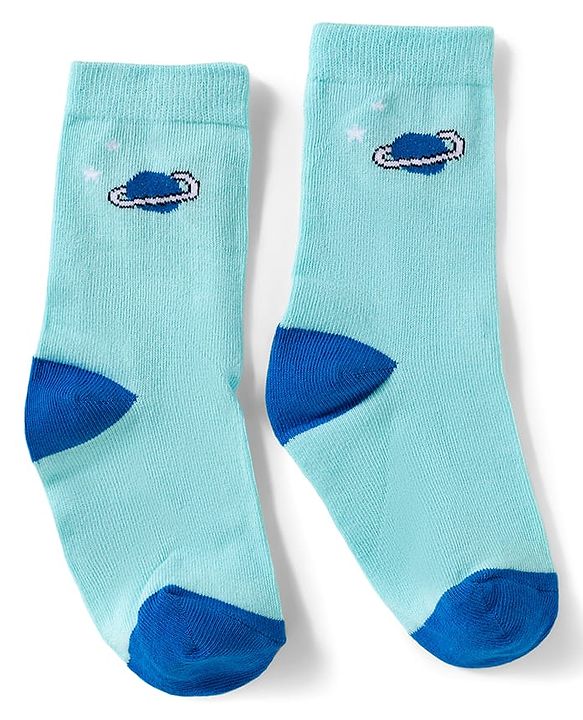 Cute Walk by Babyhug Knit Ankle Length Antibacterial Socks With Space Design Pack Of 3 - Navy Blue & Light Blue