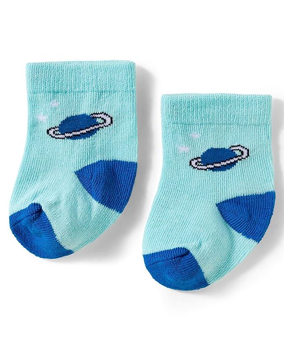Cute Walk by Babyhug Knit Ankle Length Antibacterial Socks With Space Design Pack Of 3 - Navy Blue & Light Blue