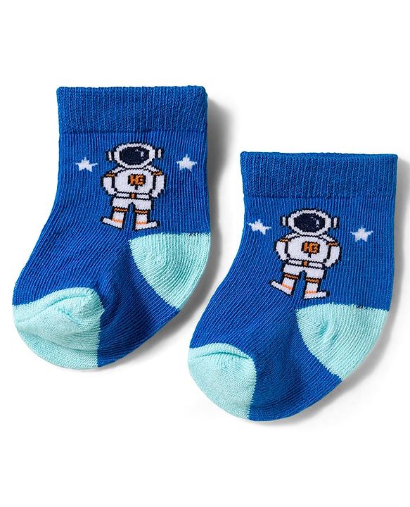 Cute Walk by Babyhug Knit Ankle Length Antibacterial Socks With Space Design Pack Of 3 - Navy Blue & Light Blue
