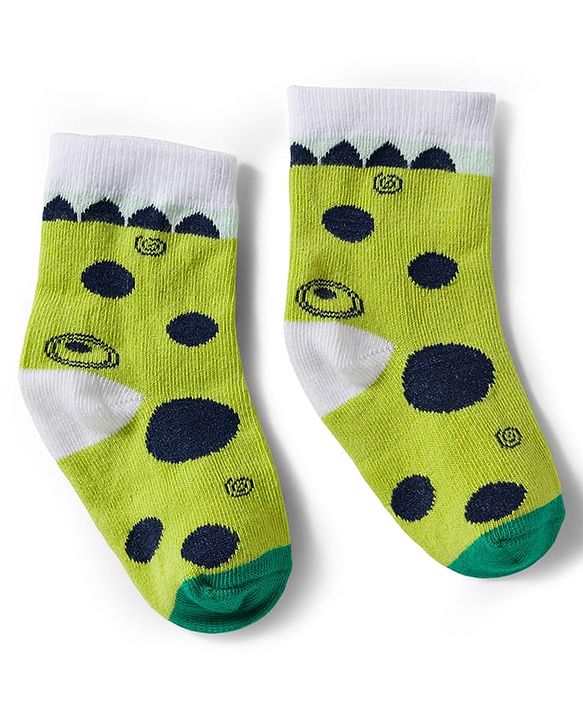 Cute Walk by Babyhug Knit Ankle Length Antibacterial Socks With Stripes & Animal Print Pack Of 3 - Limegreen & White