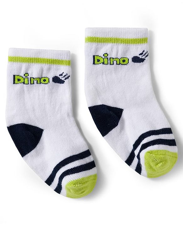 Cute Walk by Babyhug Knit Ankle Length Antibacterial Socks With Stripes & Animal Print Pack Of 3 - Limegreen & White