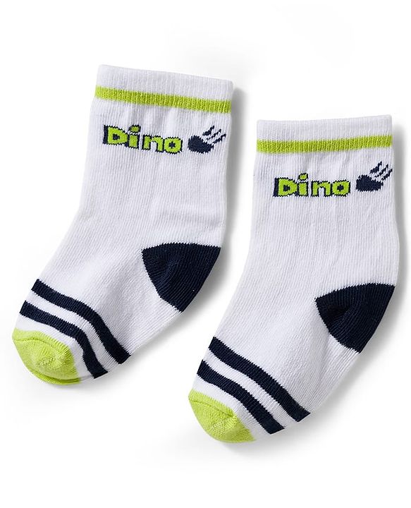 Cute Walk by Babyhug Knit Ankle Length Antibacterial Socks With Stripes & Animal Print Pack Of 3 - Limegreen & White