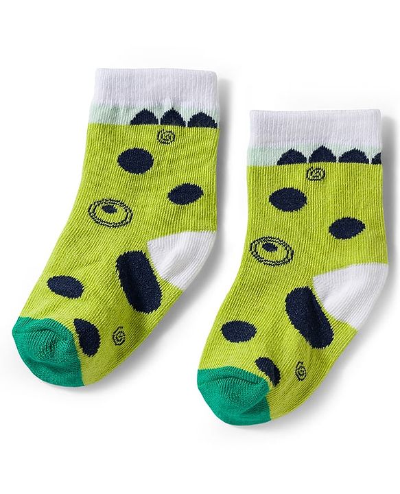 Cute Walk by Babyhug Knit Ankle Length Antibacterial Socks With Stripes & Animal Print Pack Of 3 - Limegreen & White