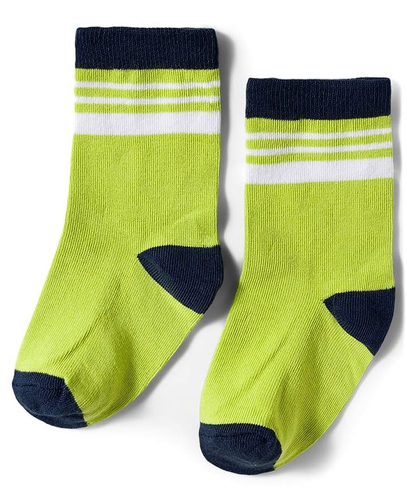 Cute Walk by Babyhug Knit Ankle Length Antibacterial Socks With Stripes & Number Design Pack Of 3 - Black & Neon Green