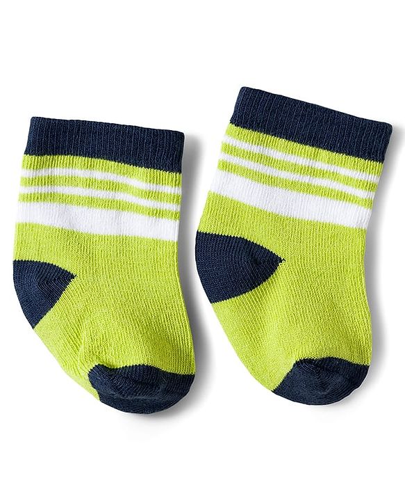 Cute Walk by Babyhug Knit Ankle Length Antibacterial Socks With Stripes & Number Design Pack Of 3 - Black & Neon Green