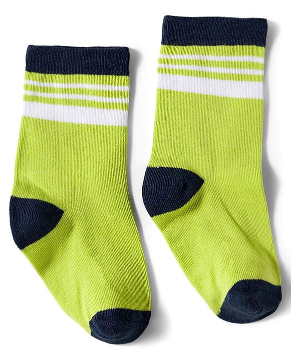 Cute Walk by Babyhug Knit Ankle Length Antibacterial Socks With Stripes & Number Design Pack Of 3 - Black & Neon Green