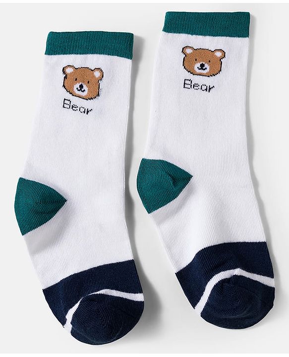 Cute Walk by Babyhug Knit Ankle Length Antibacterial Socks With Stripes & Bear Design Pack Of 3 - Yellow & White
