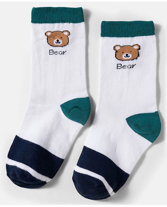 Cute Walk by Babyhug Knit Ankle Length Antibacterial Socks With Stripes & Bear Design Pack Of 3 - Yellow & White