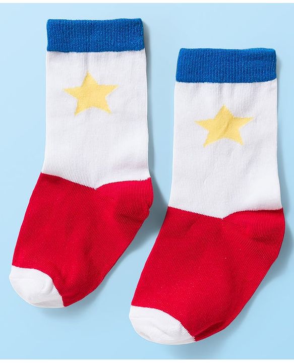 Cute Walk by Babyhug Knit Ankle Length Antibacterial Socks With Colorblock & Star Design Pack Of 3 - White & Blue