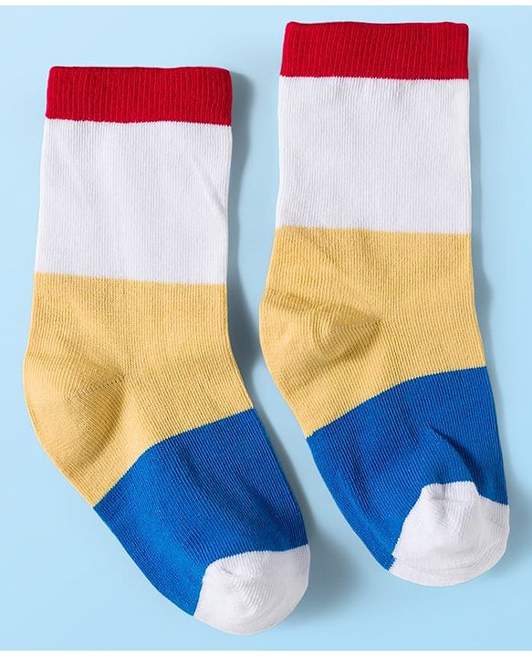 Cute Walk by Babyhug Knit Ankle Length Antibacterial Socks With Colorblock & Star Design Pack Of 3 - White & Blue