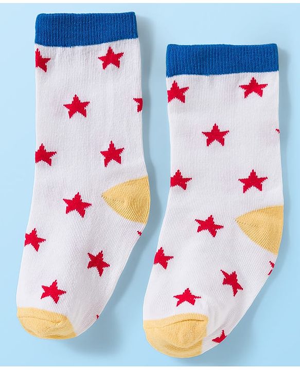 Cute Walk by Babyhug Knit Ankle Length Antibacterial Socks With Colorblock & Star Design Pack Of 3 - White & Blue