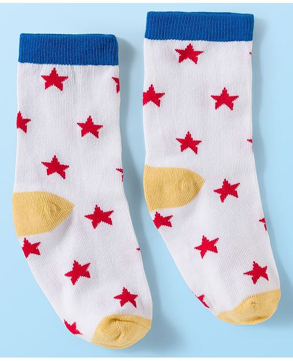 Cute Walk by Babyhug Knit Ankle Length Antibacterial Socks With Colorblock & Star Design Pack Of 3 - White & Blue