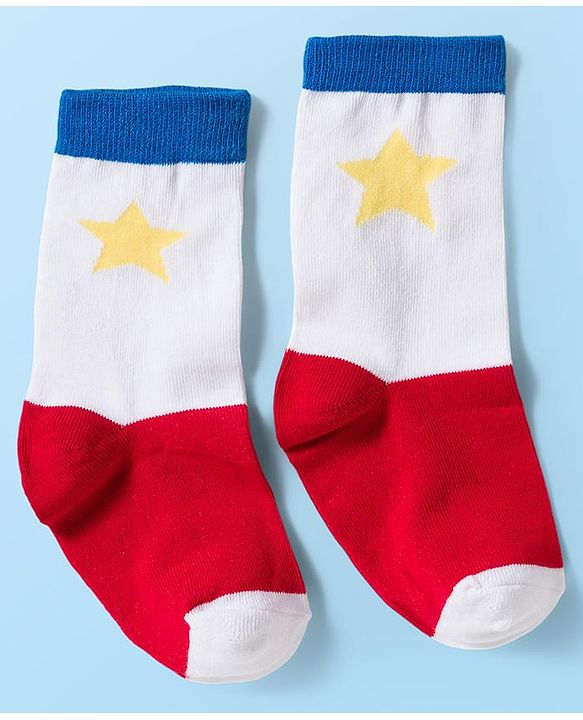 Cute Walk by Babyhug Knit Ankle Length Antibacterial Socks With Colorblock & Star Design Pack Of 3 - White & Blue