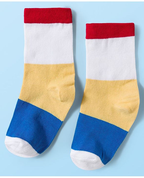 Cute Walk by Babyhug Knit Ankle Length Antibacterial Socks With Colorblock & Star Design Pack Of 3 - White & Blue