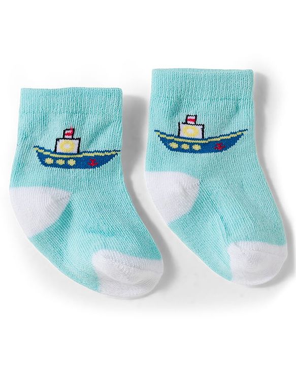 Cute Walk by Babyhug Knit Ankle Length Antibacterial Socks With Boat & Stripes Design Pack Of 3 - Navy Blue & Light Blue