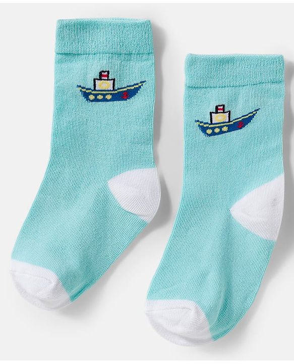 Cute Walk by Babyhug Knit Ankle Length Antibacterial Socks With Boat & Stripes Design Pack Of 3 - Navy Blue & Light Blue