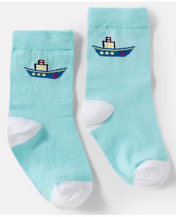 Cute Walk by Babyhug Knit Ankle Length Antibacterial Socks With Boat & Stripes Design Pack Of 3 - Navy Blue & Light Blue