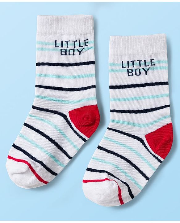 Cute Walk by Babyhug Knit Ankle Length Antibacterial Socks With Vehicle & Stripes Design Pack Of 3 - White