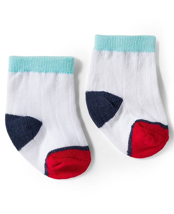 Cute Walk by Babyhug Knit Ankle Length Antibacterial Socks With Vehicle & Stripes Design Pack Of 3 - White