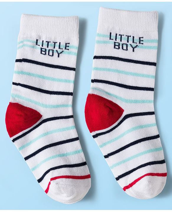 Cute Walk by Babyhug Knit Ankle Length Antibacterial Socks With Vehicle & Stripes Design Pack Of 3 - White