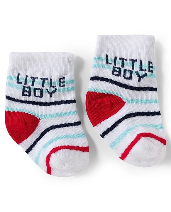 Cute Walk by Babyhug Knit Ankle Length Antibacterial Socks With Vehicle & Stripes Design Pack Of 3 - White