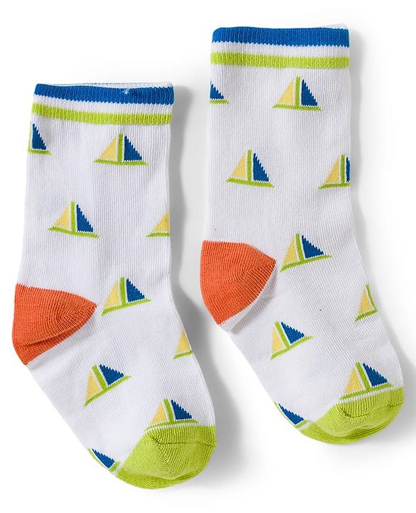 Cute Walk by Babyhug Knit Ankle Length Antibacterial Socks With Sealife Print Pack Of 3 - White & Blue