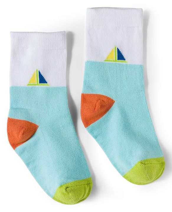 Cute Walk by Babyhug Knit Ankle Length Antibacterial Socks With Sealife Print Pack Of 3 - White & Blue
