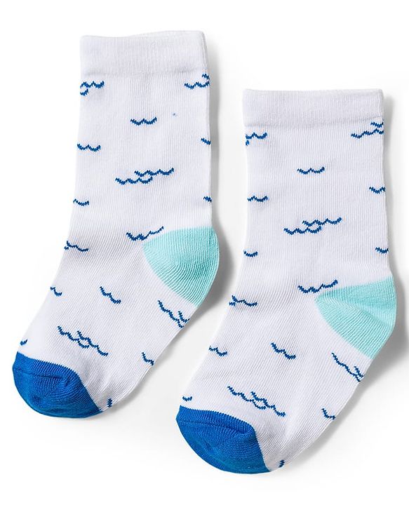 Cute Walk by Babyhug Knit Ankle Length Antibacterial Socks With Sealife Print Pack Of 3 - White & Blue