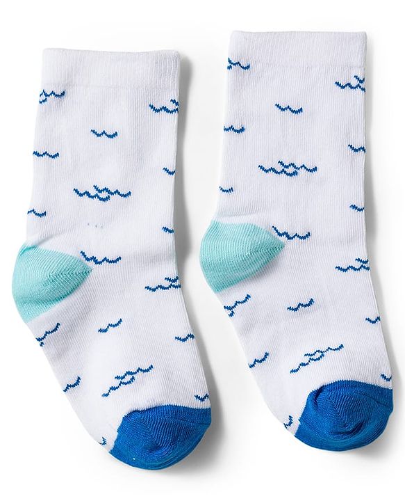 Cute Walk by Babyhug Knit Ankle Length Antibacterial Socks With Sealife Print Pack Of 3 - White & Blue