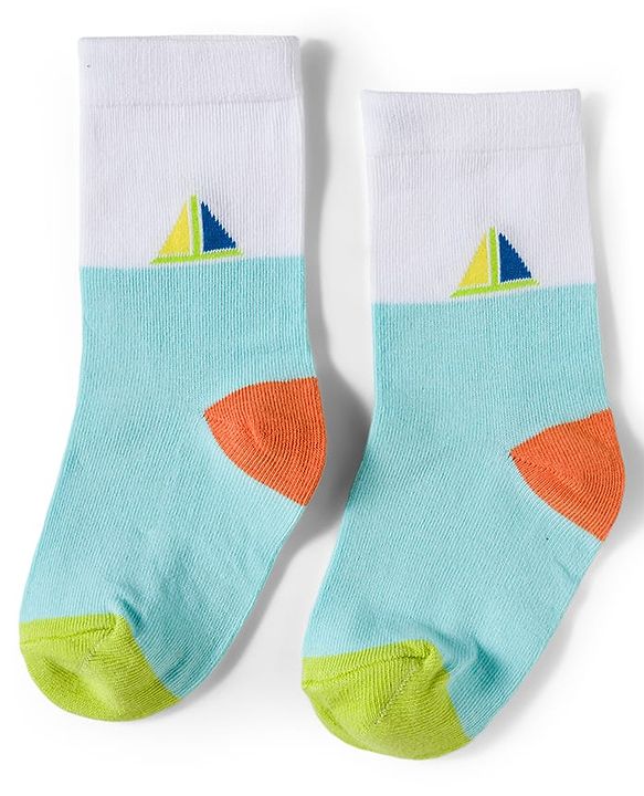 Cute Walk by Babyhug Knit Ankle Length Antibacterial Socks With Sealife Print Pack Of 3 - White & Blue