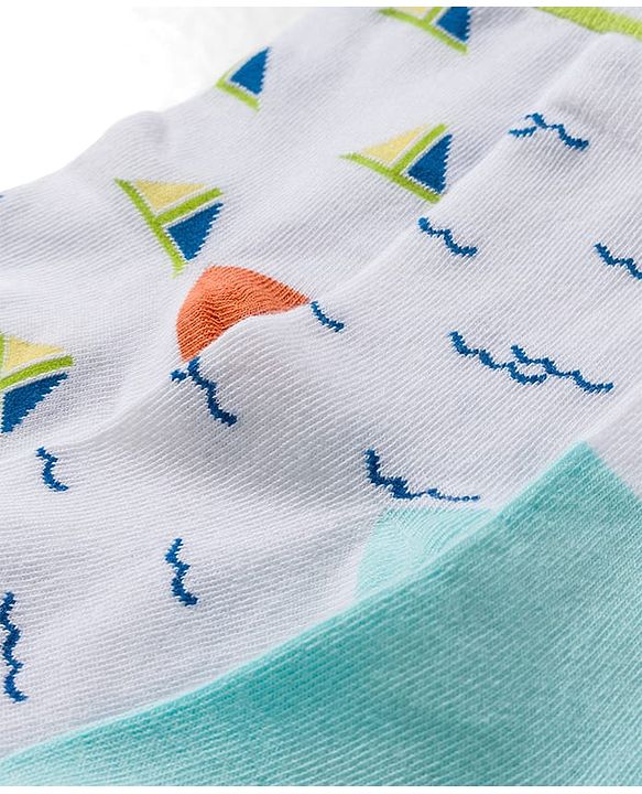 Cute Walk by Babyhug Knit Ankle Length Antibacterial Socks With Sealife Print Pack Of 3 - White & Blue