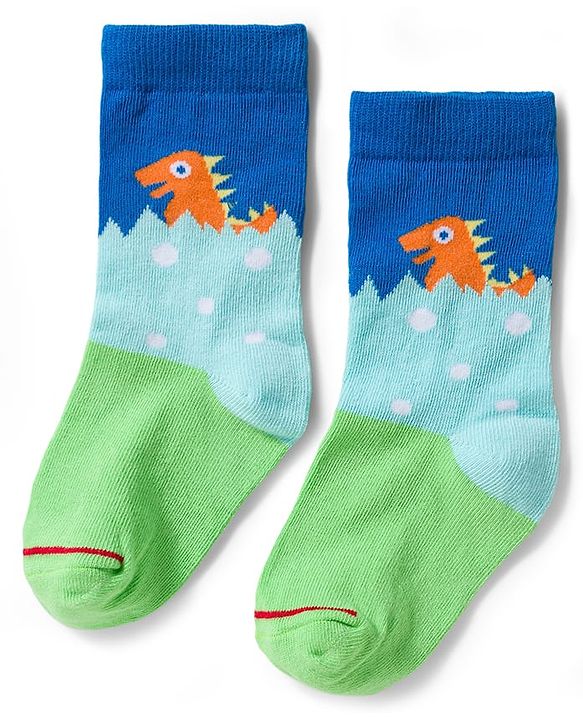 Cute Walk by Babyhug Knit Ankle Length Antibacterial Socks With Dino Print Pack Of 3 - White Blue & Green