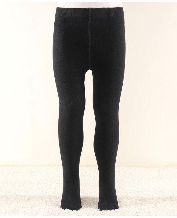 Cute Walk by Babyhug Knit Full Length Anti Bacterial Solid Colour Tights - Black