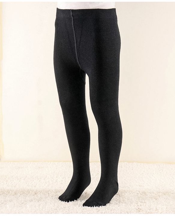 Cute Walk by Babyhug Knit Full Length Anti Bacterial Solid Colour Tights - Black