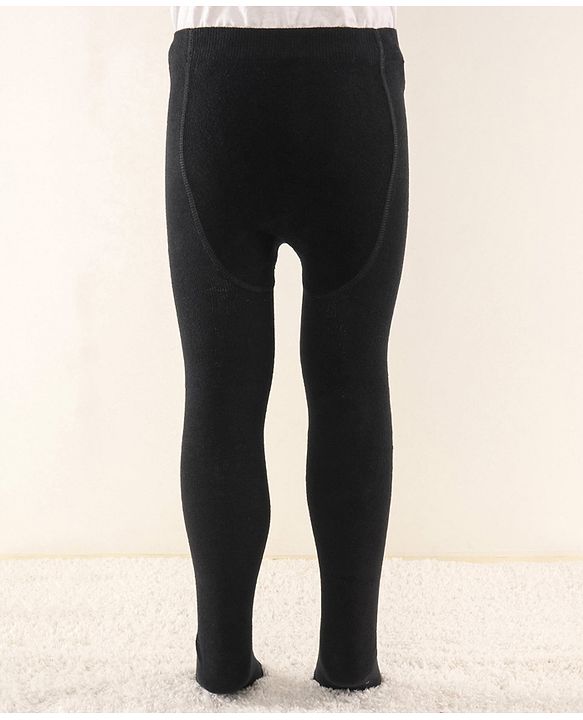 Cute Walk by Babyhug Knit Full Length Anti Bacterial Solid Colour Tights - Black