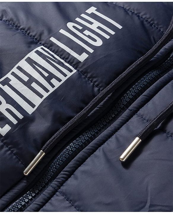 Pine Kids Woven Full Sleeves Hooded Jacket With Faster Than Light Text Print - Navy Blue