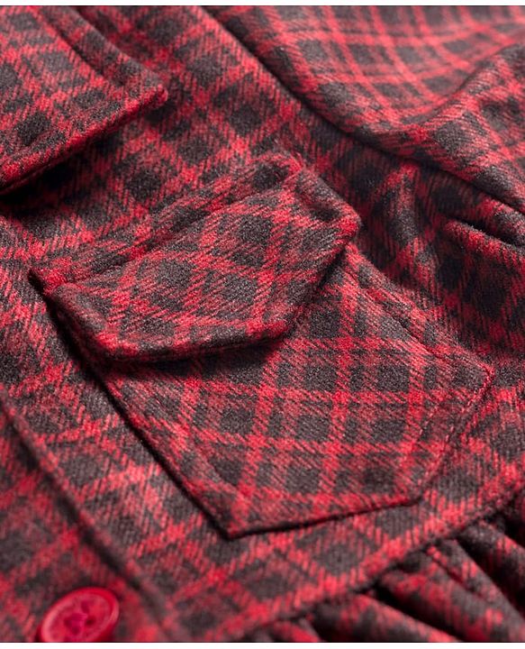 Babyhug Cotton Knit Full Sleeves Checkered Winter Frock - Wine