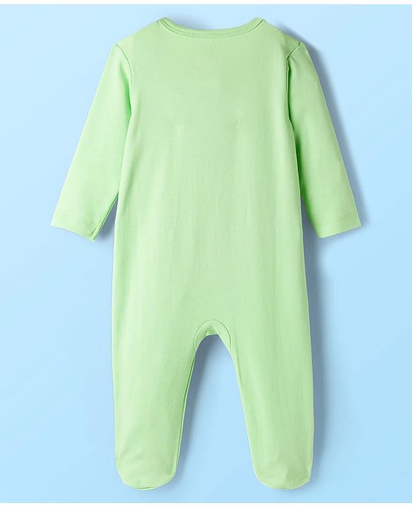 Babyhug Disney Interlock Knit Footed Sleepsuit with Disney Character Graphic Pack of 2 - Light Green & White