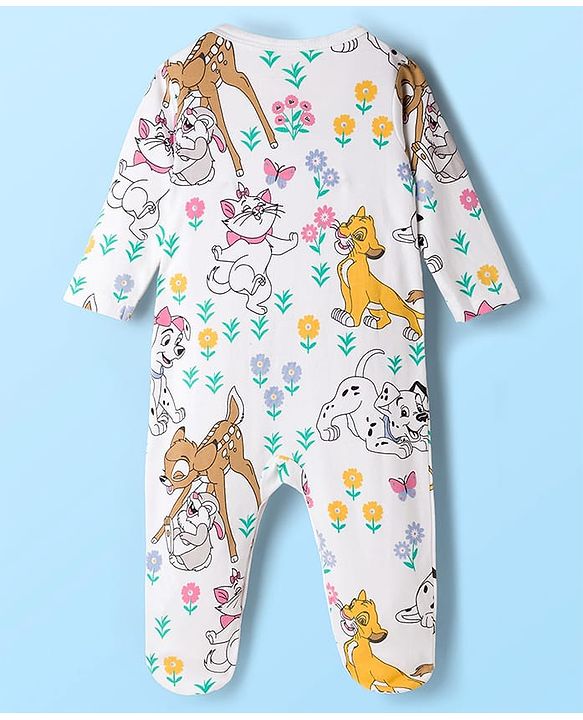 Babyhug Disney Interlock Knit Footed Sleepsuit with Disney Character Graphic Pack of 2 - Light Green & White