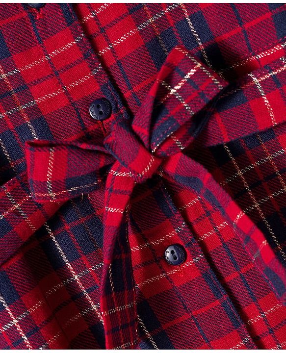 Babyhug Cotton Woven Full Sleeves Shirt Dress & Belt with Checks Print - Red