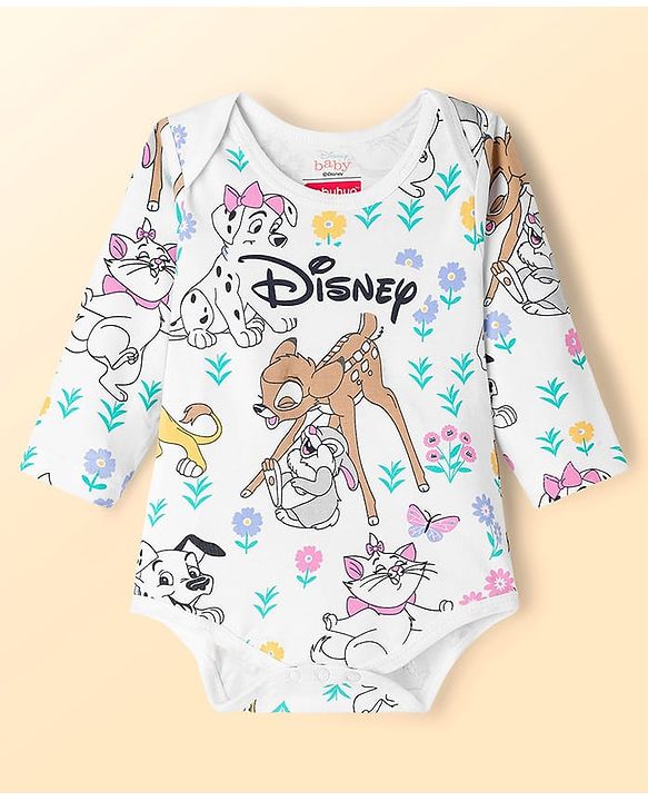 Babyhug Disney Interlock Knit Full Sleeves Onesie with Disney Character Graphic Pack of 3 - Light Blue  White & Light Green