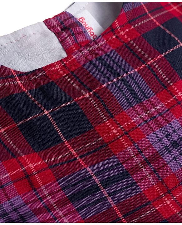 Babyhug Cotton Woven Full Sleeves Winter Frock With Checks & Belt - Purple