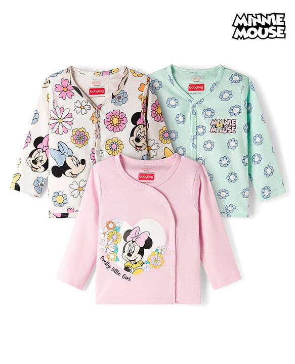 Babyhug Disney Interlock Knit Full Sleeves Jhablas with Minnie Mouse Family Graphics Pack of 3 - Multicolour